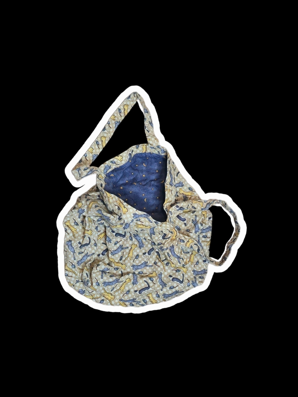 90's Grandma Handsewn Tote Bag Cats And Stars Cat